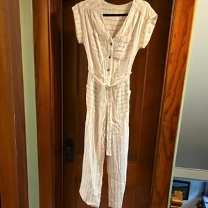 Monteau Cream Striped Jumpsuit